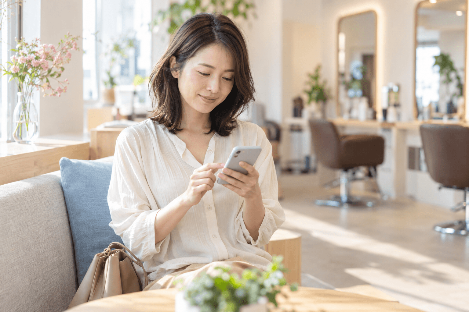 くつろぎながらスマートフォンを確認するお客様のイメージ